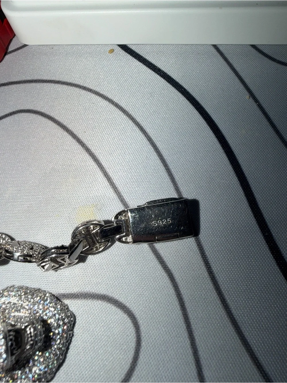 Stamped 925 Silver Wolf Head Pendant w/ Heavy Iced Link Chain